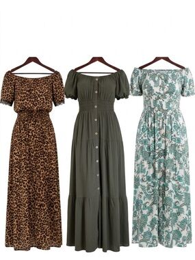 OS Boho Chic Dress Trio | Leopard, Olive & Paisley - 3 bundle Sz S-L | Elastic
